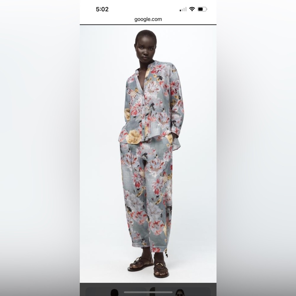 Zara printed 100% linen shirt L and trousers XL